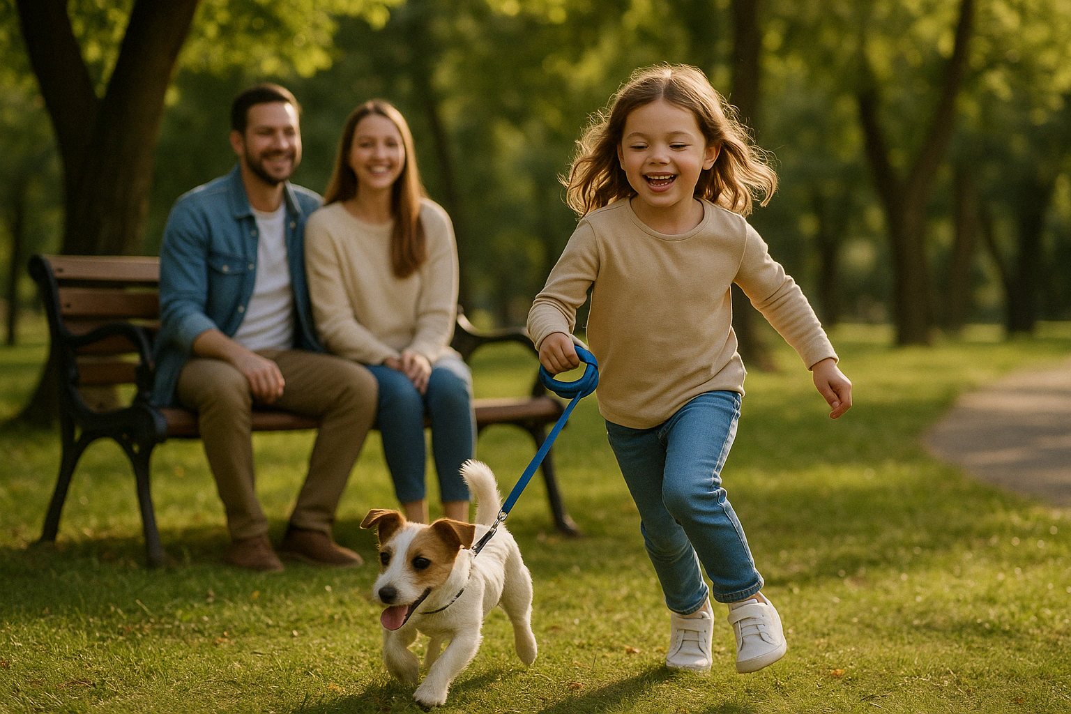 Familia feliz con mascota en parque